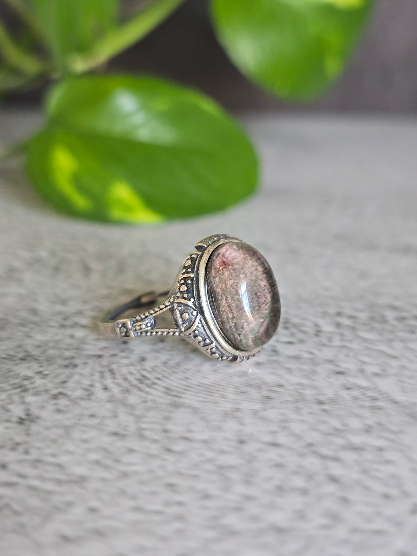 Lodolite "Garden Quartz" .925 Silver Adjustable Ring