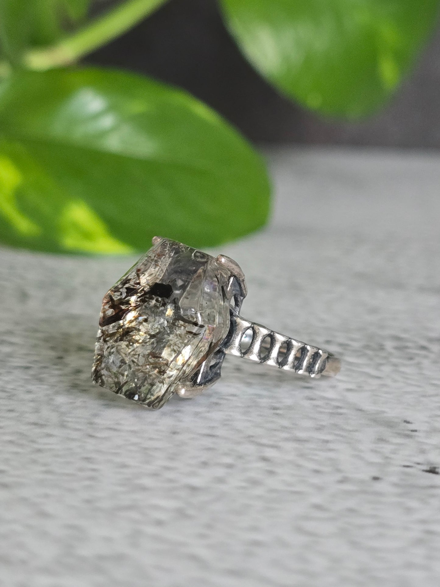 Rutilated Quartz .925 Silver Adjustable Ring